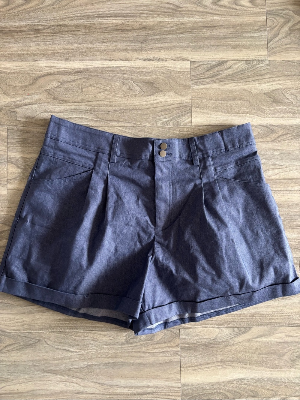 High-Waist Navy Pleated Women's Shorts